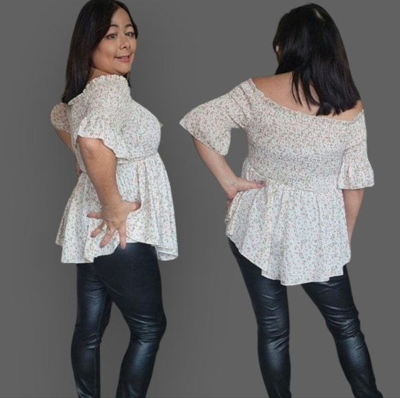 SHEIN Tops - WOMENS 1X Gray  Balloon Sleeve Smocked Blouse